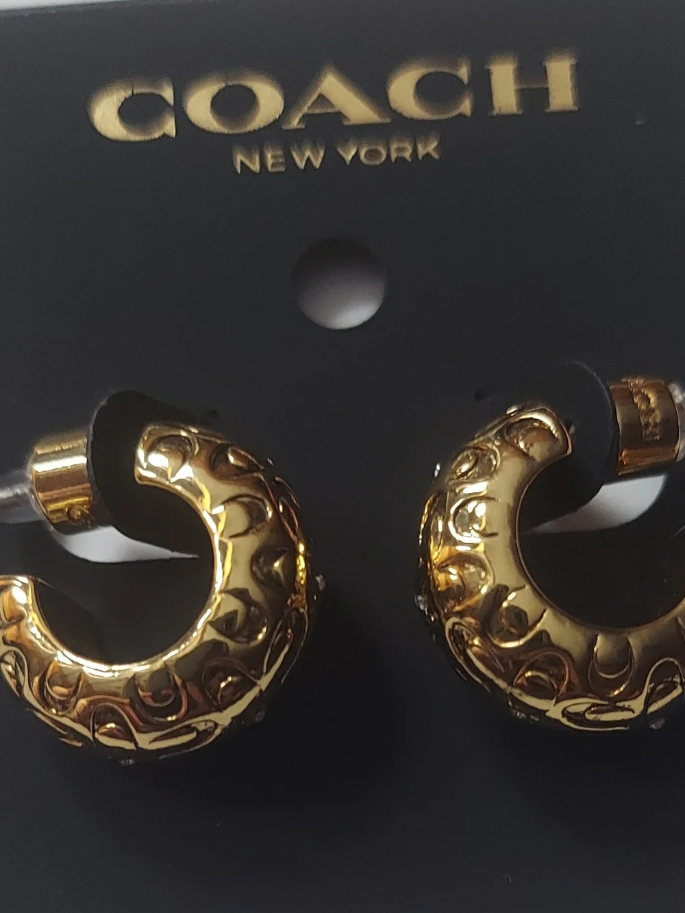 Coach Gold Embossed C-Shaped Hoop Earrings - Picture 2 of 4